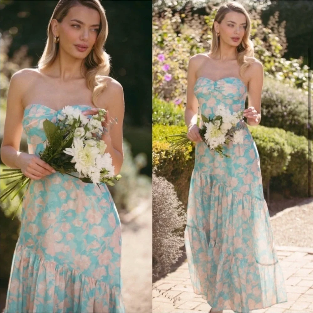 Hutch Anthropologie Phoebe Floral Strapless Maxi Cocktail Dress Womens 2 NWT